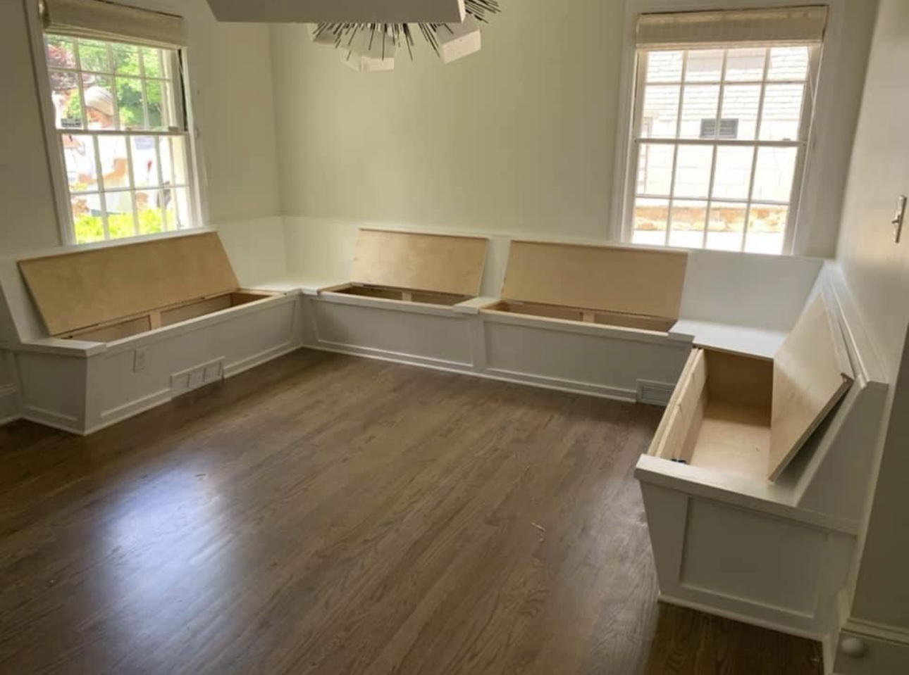 White sitting area built-in opened