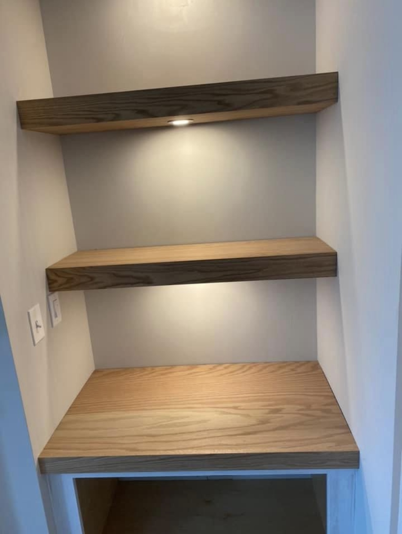 Floating mitered shelves