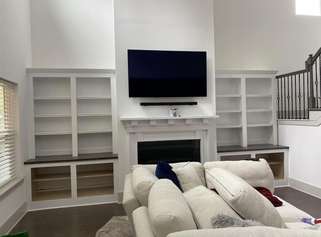 Entertainment center with custom mantle