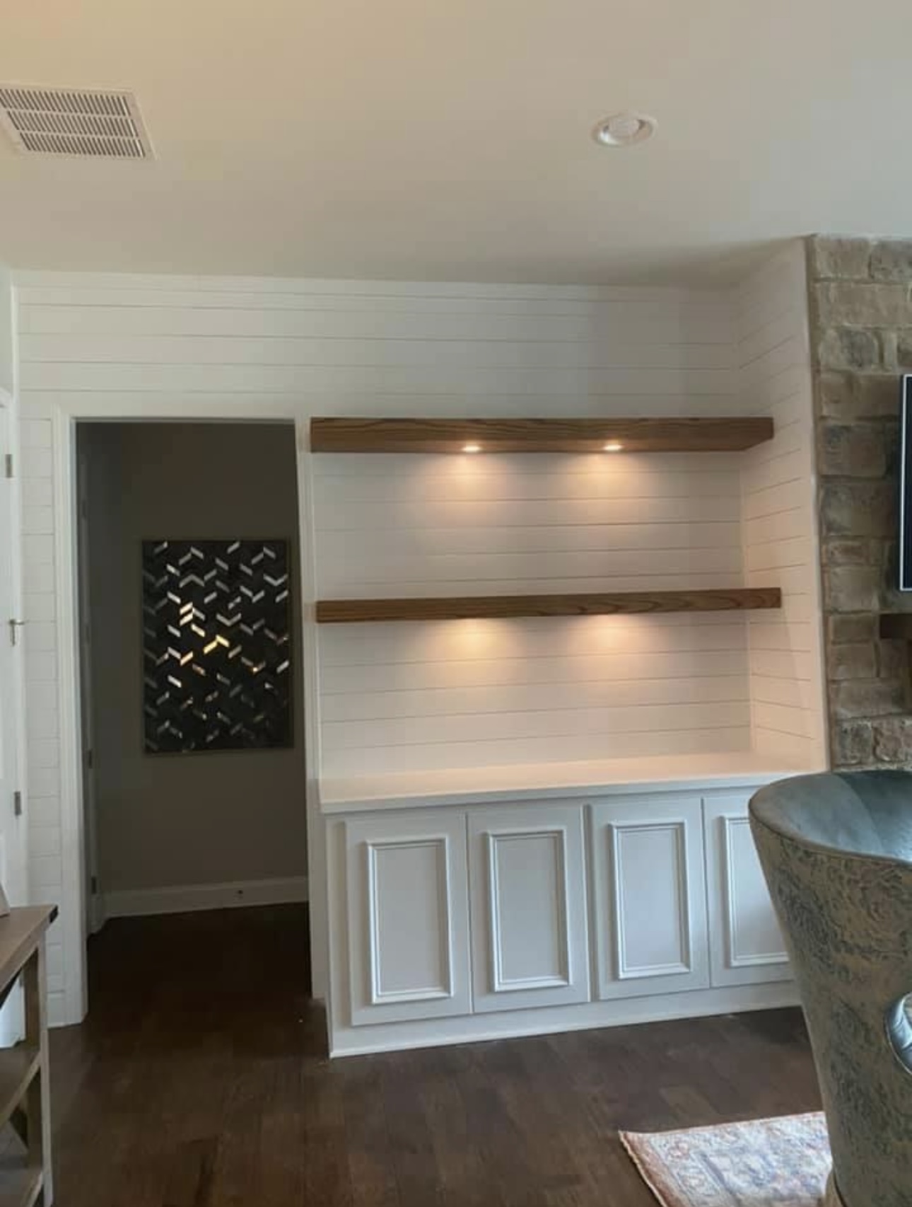 Floating shelves with shiplap