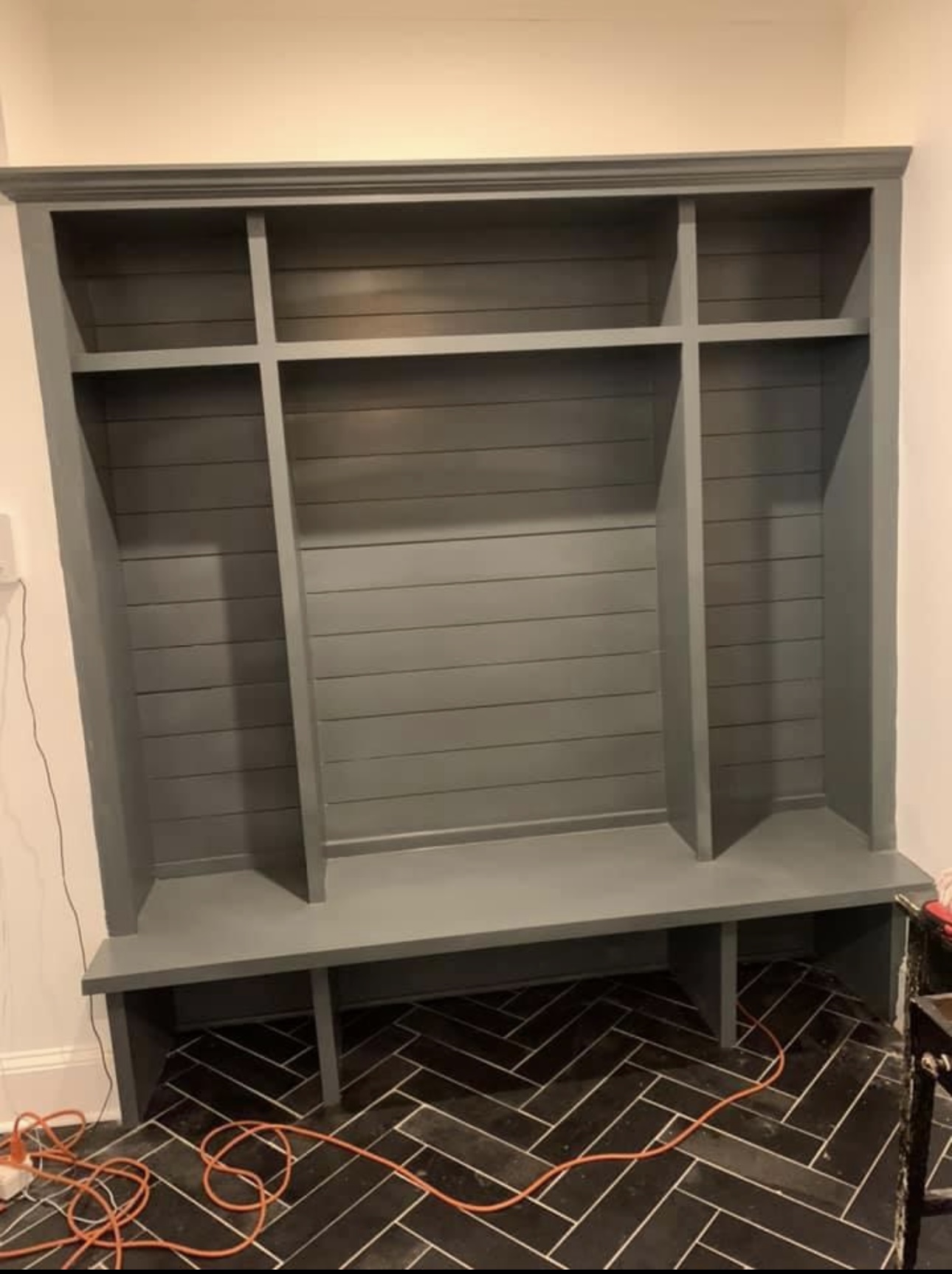 Grey mudroom built-in