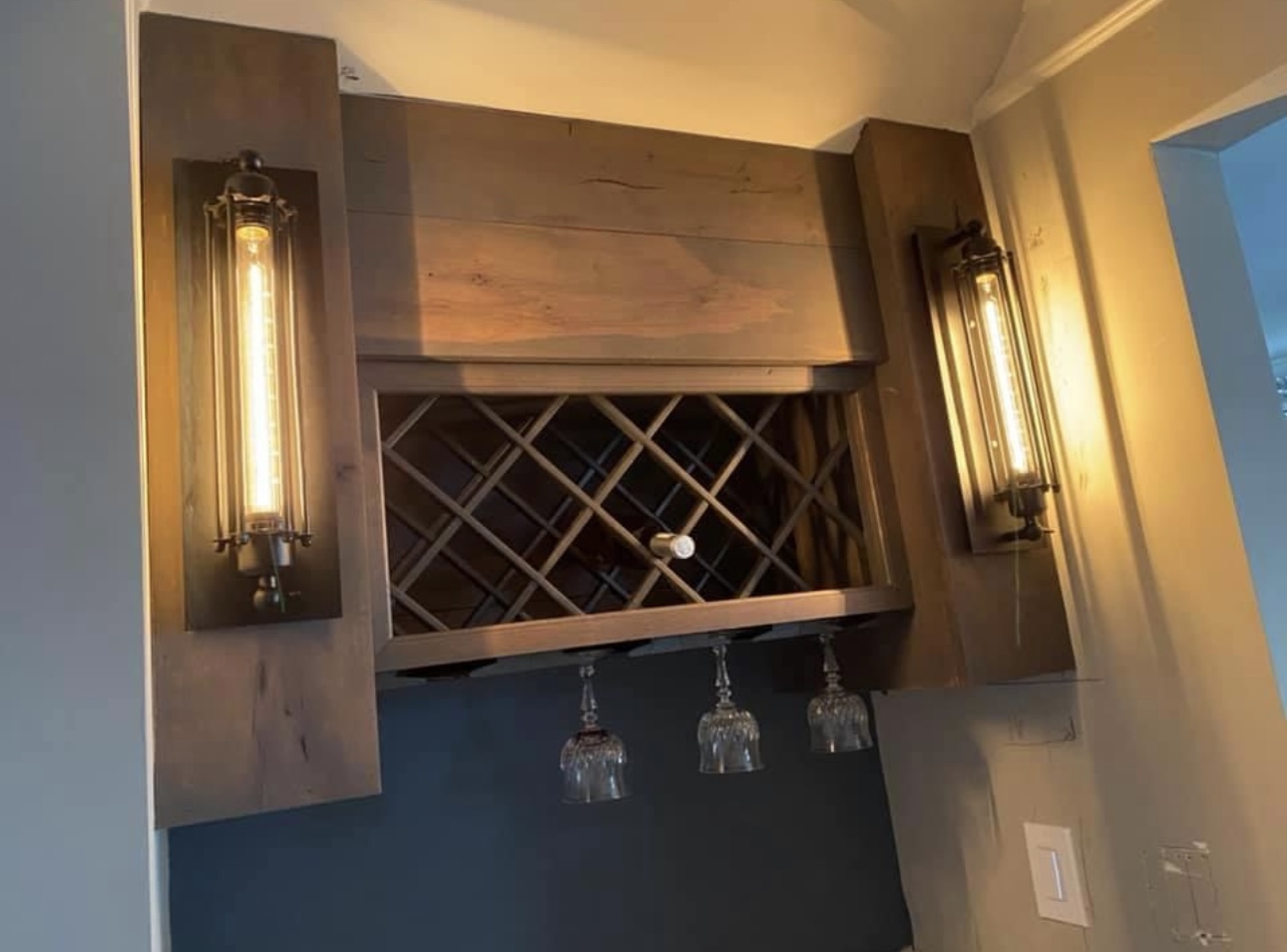 Custom wine rack with glass storage
